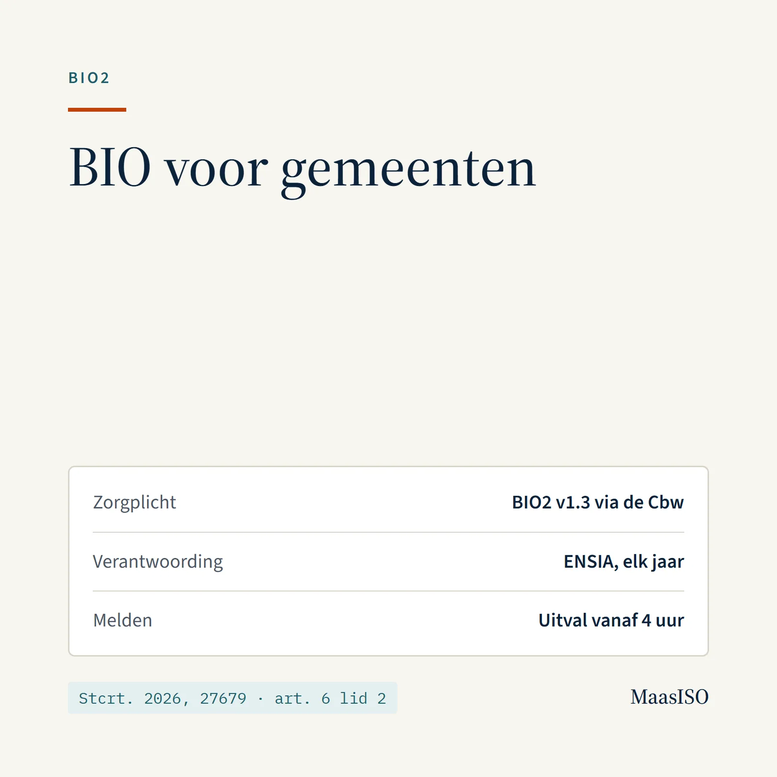 BIO voor gemeenten: BIO2 gekoppeld aan de Cyberbeveiligingswet, verantwoording via ENSIA, meldgrenzen voor decentrale overheden