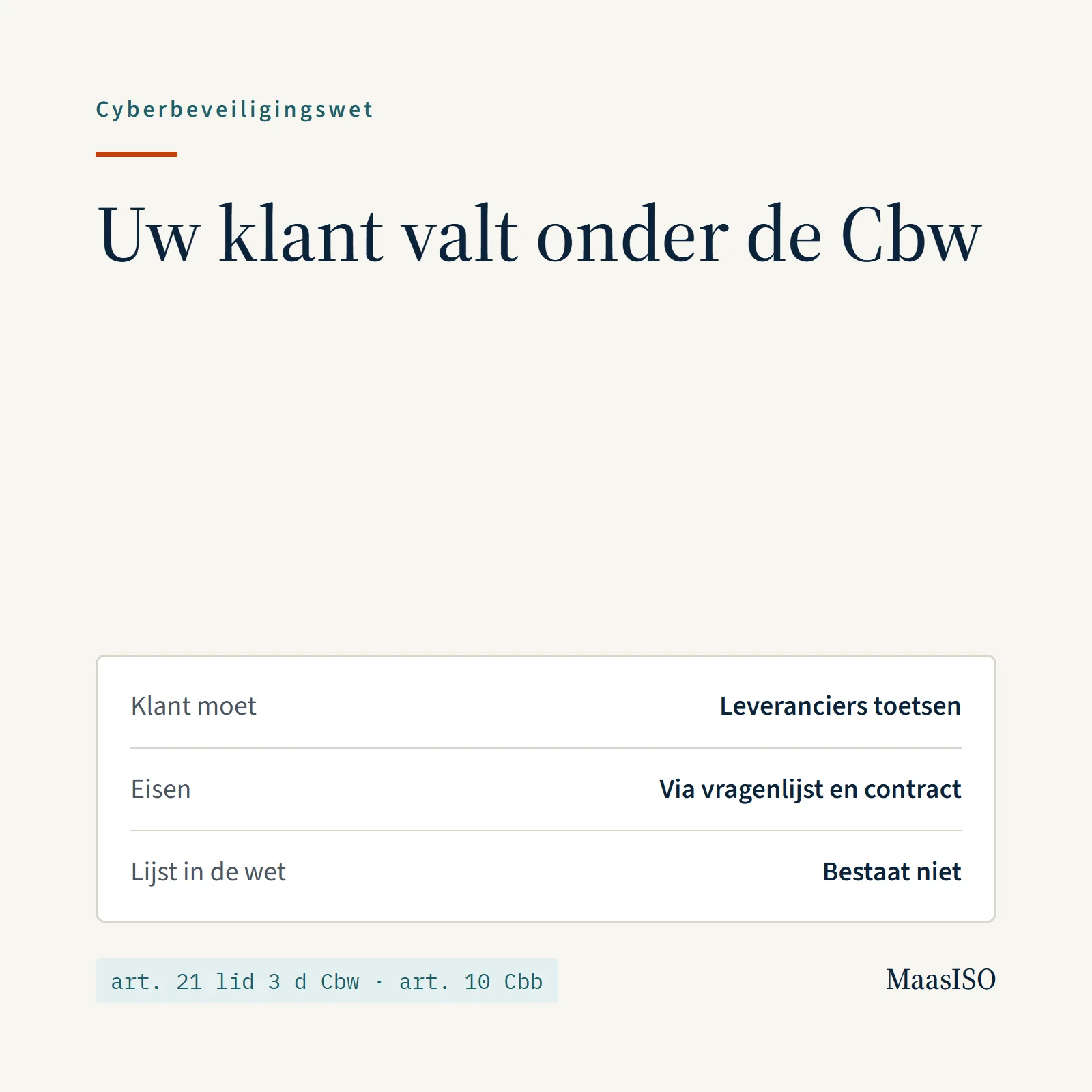 Uw klant valt onder de Cyberbeveiligingswet: ketenbeveiliging via artikel 21 Cbw en artikel 10 Cbb, eisen via vragenlijst en contract