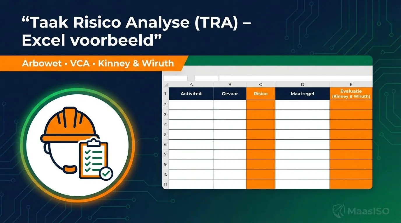 Voorbeeld van een Taak Risico Analyse (TRA) in Excel met stappenplan en risicoscores